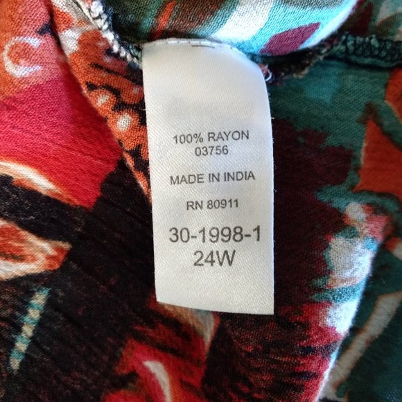 ROAMAN'S Blouse 24W Multicolor Rayon Floral Scoop Neck Button FLAW - Picture 10 of 14
